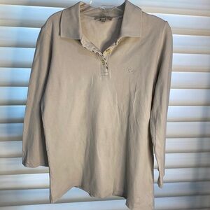 Burberry London tan beige knit cotton 3/4 sleeves women collar polo size S